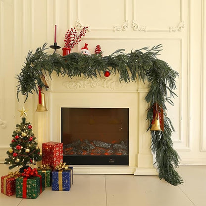Norfolk Pine Garland Artificial Real Touch Green Thick Faux Norfolk Pine & Cedar 6FT Greenery Christmas Decor for Mantle Fireplace Wall Table Railings Indoor Outdoor Xmas Decorations