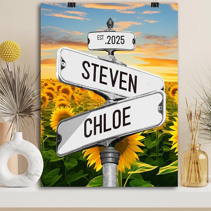Personalized Vintage Street Sign For Couples, Custom Street Sign Canvas Poster Wall Art With Names, Gift For Valentine