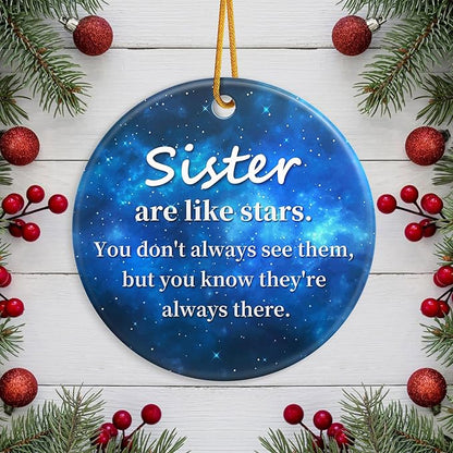 Sisters are Like Stars Christmas Ornament for Best Friend,Sister Friendship Gifts for Women Sisters Best Friends Bestie BBF,Ceramic Friendship Ornament Gift for Christmas Decoration Birthday Ideas