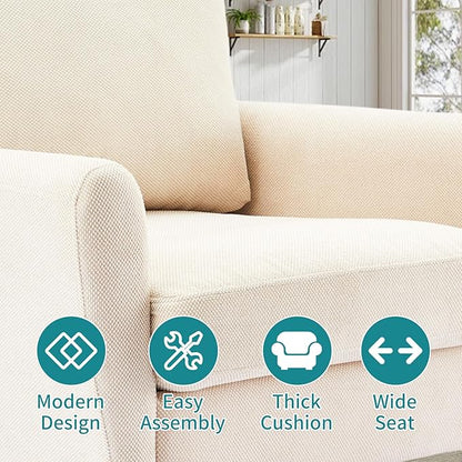 OLIXIS Comfy Accent Chair for Living Room Bedroom and Waiting Room, Upholstered Mid-Century Reading Chair with Pillow and Solid Wood Legs, Wide Singe Modern Lounge Sofa (Beige, 2 Pack)