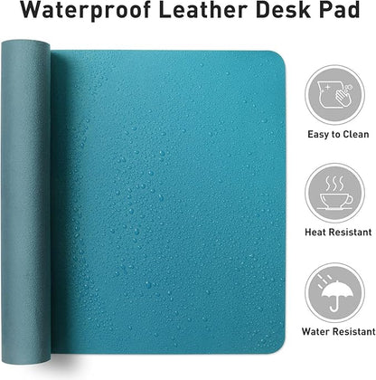 Aothia Faux Leather Desk Mat - Non-Slip PU Leather Desk Blotter, Waterproof Writing Surface, Large Desk Pad for Office & Home (Turquoise, 55" x 17")