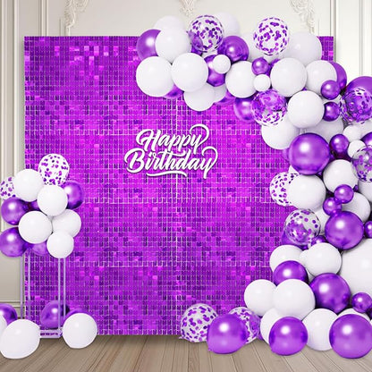 48 PCS Purple Shimmer Wall Backdrop, Square Sequin Photo Backdrops Panel, Glitter Wall Background for Birthdays, Weddings, Halloween, Engagements, Disco Bachelorette Party Decoration (6FTx8FT)