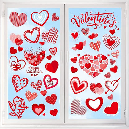 Valentines Day Window Clings Decorations, Red Heart Stickers Decor, Happy Valentine's Cupid Gifts for Home Office Kids Classroom, Pink Wedding Romantic Decals Décor, 9 Sheets