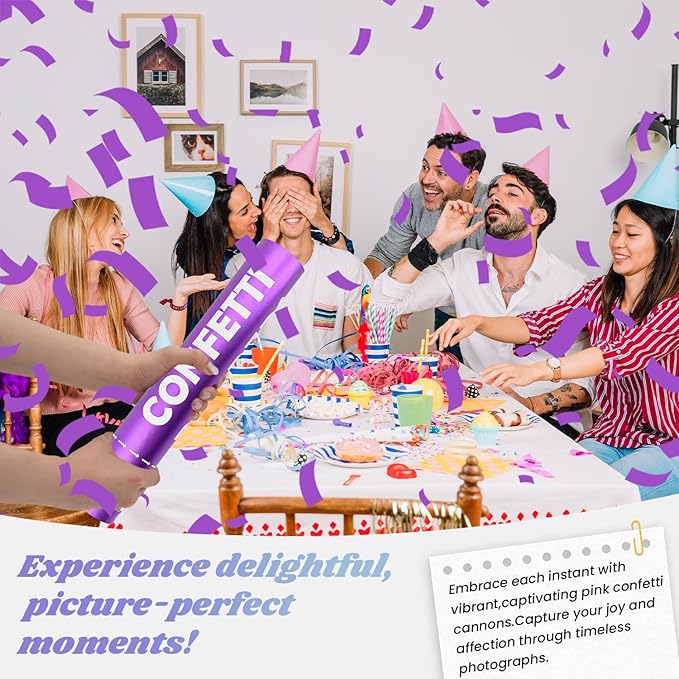 Confetti Cannon 12Pack Purple Biodegradable Cannon Poopers 12Inch Purple Party Poppers Confetti Cannon for Celebrate Wedding Birthday Graduation Baby Shower Christmas New Year