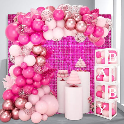 48 PCS Fuchsia Shimmer Wall Backdrop, Square Sequin Photo Backdrops Panel, Glitter Wall Background for Birthdays, Weddings, Christmas, Engagements, Disco Bachelorette Party Decoration (6FTx8FT)