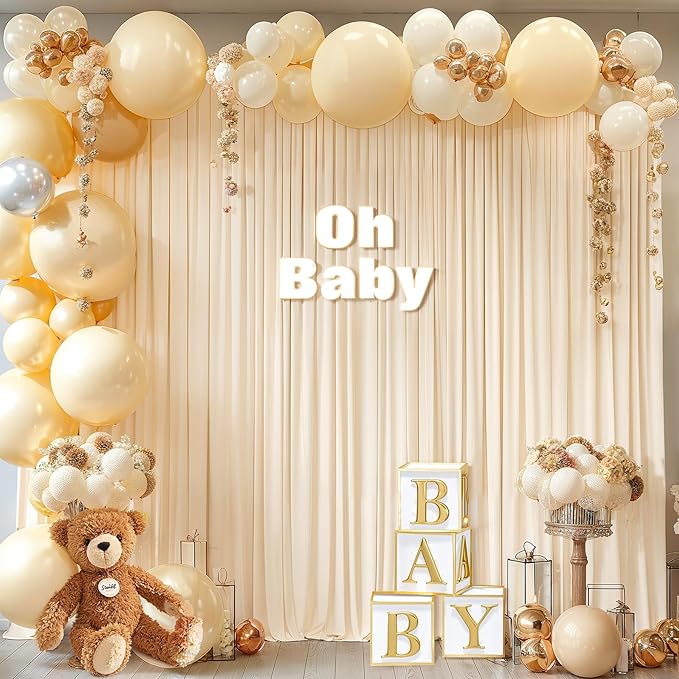 8 x 10ft Champagne Backdrop Curtains for Wedding Photo Background Curtains Wrinkle Resistant Backdrop for Party Photoshoot Polyester Curtains Drapes for Baby Shower Birthday with Rod Pocket, 2 Panels