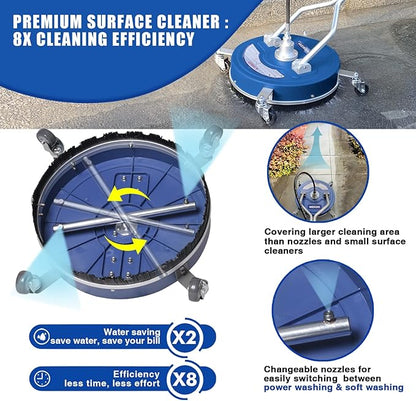 MEKOH Pressure Washer Surface Cleaner 20'', 4500PSI Power Washer Surface Cleaner Attachment with Wheels, Pressure Washer Accessory for Driveway Sidewalk Curb Deck Patio Cleaning, 3/8'' Quick-Connect
