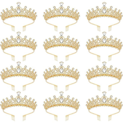 CIEHER 12 PCS Gold Crowns for Women, Crystal Queen Crown Princess Tiaras for Prom Birthday Party Halloween Costume