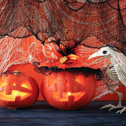 Halatool 12 Pack Halloween Creepy Cloth 30 x 75 Inch, Hanging Gauze Spooky Halloween Decorations for Party Supplies Outdoor Yard Home Wall Decor（Black）