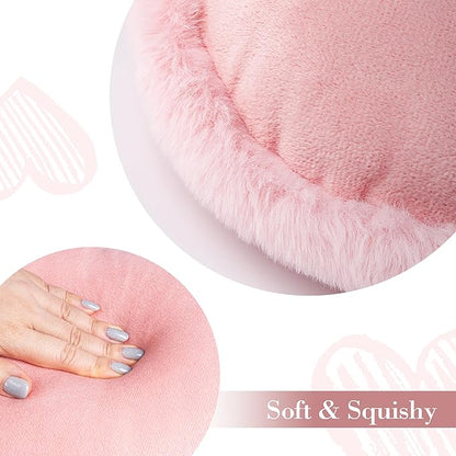 AELS Heart Shaped Pillow, Set of 2, Heart Decorative Throw Pillows, Soft Velvet Love Pillows with Faux Fur Fringe, Cute Pillow 20 & 16 Inches, Valentines Day Decorations, Wedding Decor, Pink