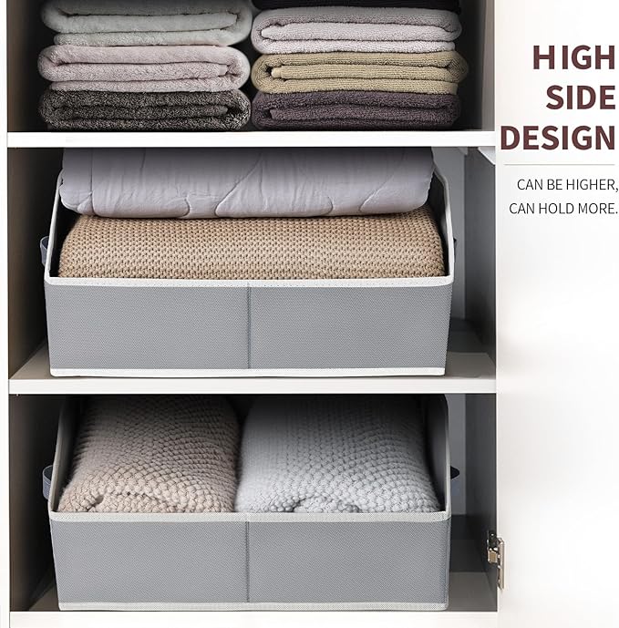 Trapezoid Closet Shelf Organizer - Large Baskets for Organizing, Fabric Storage Cubes for Shelves, Storag Organizers Bins for Clothes, Blankets, 3 Pack, Grey