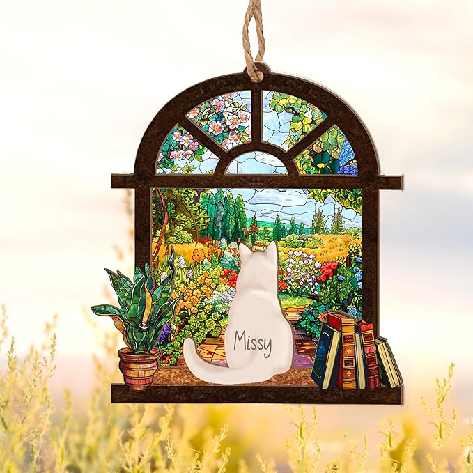 Personalized Cat Memorial Suncatcher – Custom Cat Suncatcher with Name and Breed for Up to 3 Pets, Sympathy Gift for Cat Loss, Memorial Gift for Cat Lovers