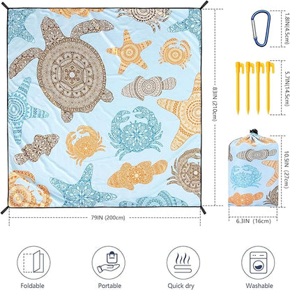 Beach Blanket Waterproof Sandproof Beach Mat 79" X 83"/10'x9'for 2-8 Adults Quick Drying Outdoor Picnic Mat Beach Accessories for Travel, Camping, Hiking