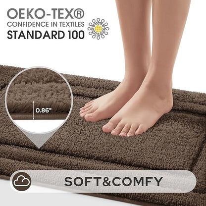 HOMEIDEAS Bathroom Rugs Sets 3 Piece, Microfiber Shaggy Bath Mat Set, Non-Slip Ultra Soft Carpet Mats, Large Rugs with U-Shaped Toilet for Bathroom, Tub, Shower, Brown