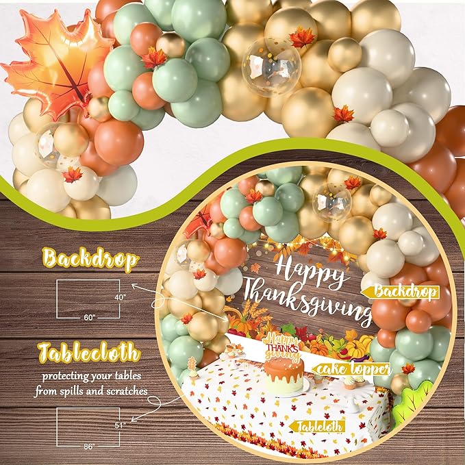 Thanksgivng Party Decorations Kit, Fall Give Thanks Party Supplies, Autumn Fall Pumpkin Backdrop Balloon Garland Maple Leaves Toppers Backdrop Tablecloth for Thanksgiving Party Decorations Set