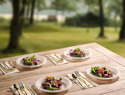 Munfix 100 Pack White Plastic Dinner Plates, 9 Inch Disposable Plates, Bulk Pack for Party, BBQ, Picnic, Parties, Travel and Events, Microwavable Recyclable