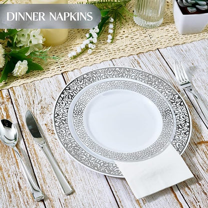 Vplus 600 Pack Paper Napkins Guest Towels Disposable Premium Quality 3-ply Dinner Napkins Disposable Soft, Absorbent, for Kitchen, Wedding, Parties, Dinners or Events(White)