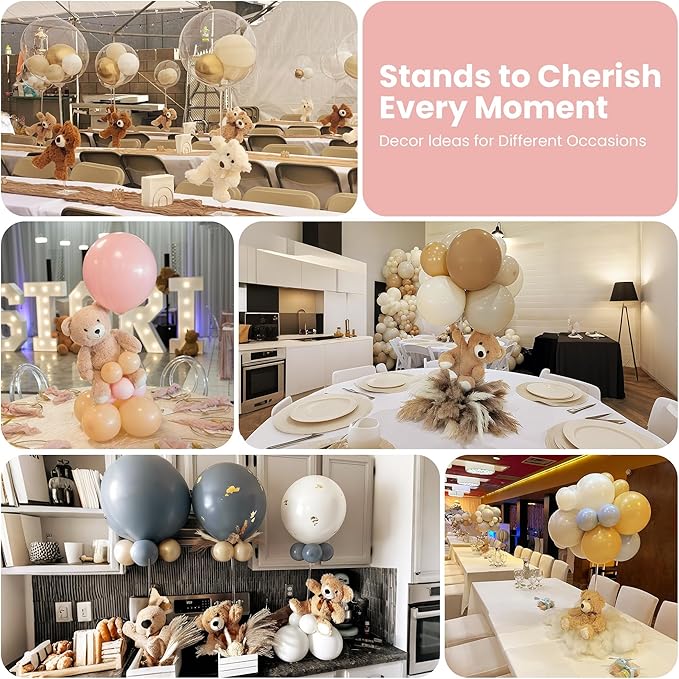 YALLOVE Balloon Stands for Table Set of 4, Adjustable Height 15.75 Inch, 23.62 Inch Balloon Centerpiece Stand, Acrylic Balloon Stick Holder with Base for Party Decorations (Balloons Not Included)