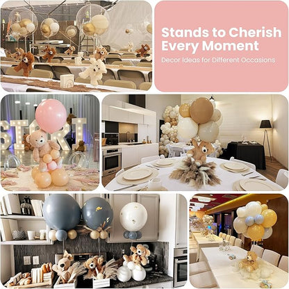YALLOVE Balloon Stands for Table Set of 4, Adjustable Height 15.75 Inch, 23.62 Inch Balloon Centerpiece Stand, Acrylic Balloon Stick Holder with Base for Party Decorations (Balloons Not Included)