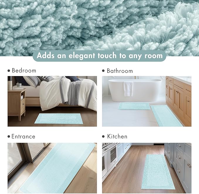 Madison Park Splendor Reversible 100% Cotton Tufted Bathroom Rug-3000 GSM Hotel Quality Luxurious Plush Medium Pile Bath Mat Absorbent, Quick Dry, Shower Room Décor, 17x24 Blue
