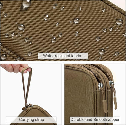 FYY Electronic Organizer, Travel Cable Organizer Bag Pouch Electronic Accessories Carry Case Portable Waterproof Double Layers Storage Bag for Cable, Charger, Phone, Earphone, Medium Size, Brown