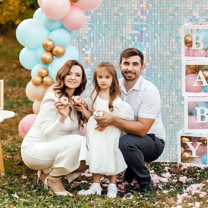 48 PCS Colorful Blue Shimmer Wall Backdrop, Square Sequin Photo Backdrops Panel, Glitter Wall Background for Birthdays, Weddings, Halloween, Engagements, Disco Bachelorette Party Decoration (6FTx8FT)