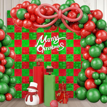 48 PCS Red Green Shimmer Wall Backdrop, Square Sequin Photo Backdrops Panel, Glitter Wall Background for Birthdays, Weddings, Christmas, Engagements, Disco Bachelorette Party Decoration (6FTx8FT)