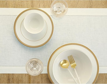 Solino Home Linen Ivory Table Runner 120 Inches Long - 100% Pure Linen 14 x 120 Inch Table Runner for Fall, Autumn, Christmas, New Year - Classic Hemstitch