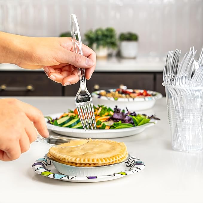 Amazon Basics Disposable Clear Plastic Cutlery, Premium Quality, 48 Count, Combo Pack: 16 Forks, 16 Spoons and 16 Knives