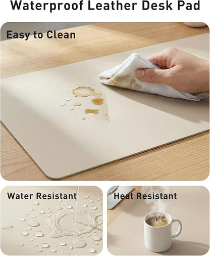 Aothia Faux Leather Desk Mat - Large Mouse Pad, Non-Slip PU Leather Blotter, Waterproof Writing Surface for Office and Home (Eggshell, 40" x 24")