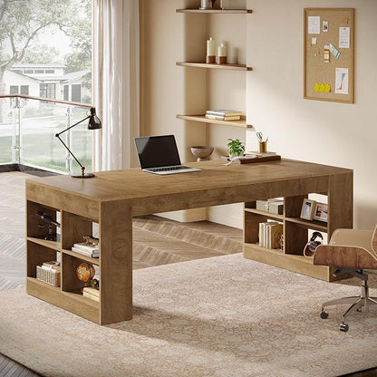 Tribesigns 71-Inch Executive Desk with Storage, Large Office Computer Desk with Shelves, Modern Wood Writing Table Business Furniture Workstation for Home Office, Rustic Brown