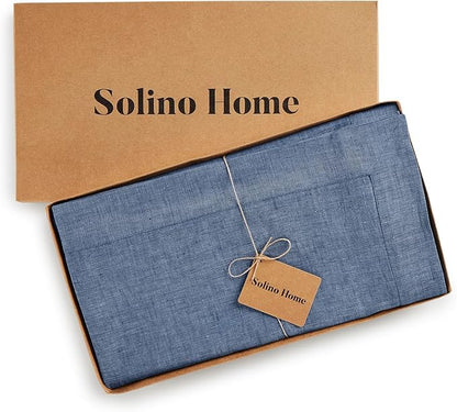 Solino Home Linen Tablecloth 60 x 156 Inch - 100% Pure Linen Blue Denim Table Cloth for Rectangle Tables - Athena, Machine Washable Tablecloth for Christmas, New Year