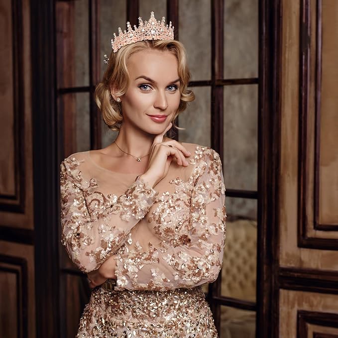 Zeyune 9 Pcs Tiaras and Crowns for Women Bulk Crystal Princess Tiara Rhinestone Brides Crown with Combs for Wedding Birthday Quinceanera Pageant Prom Hair Accessories(Rose Gold)