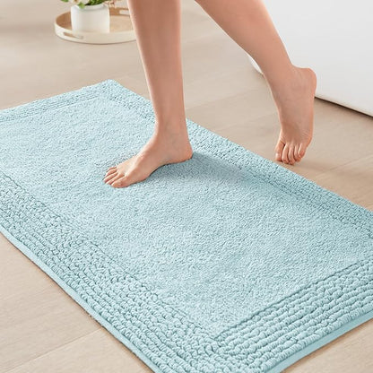 Madison Park Splendor Reversible 100% Cotton Tufted Bathroom Rug-3000 GSM Hotel Quality Luxurious Plush Medium Pile Bath Mat Absorbent, Quick Dry, Shower Room Décor, 20x30 Blue