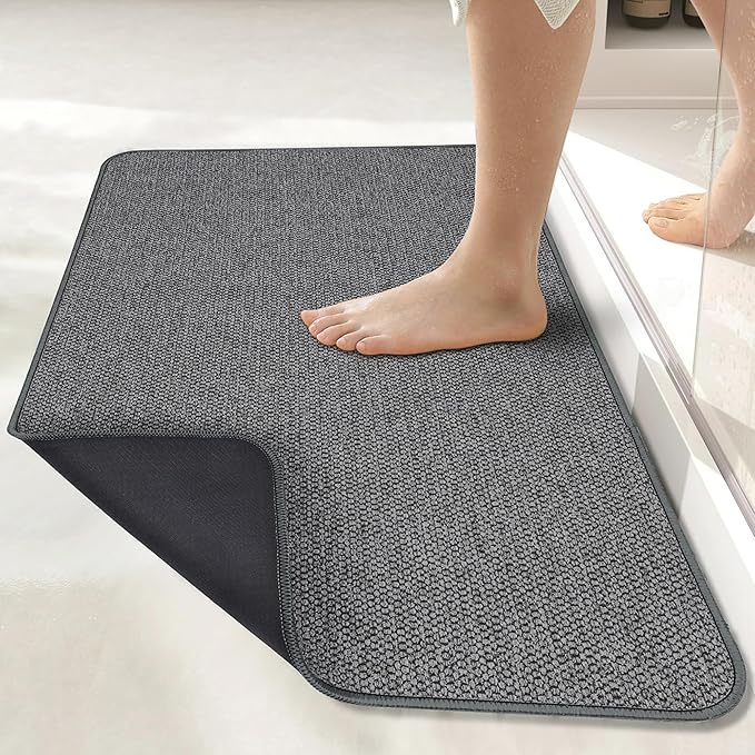 Bath Mat,Ultra Thin Bathroom Runner Rugs,Large Bath Mats for Bathroom,Quick Dry,Non-Slip,Machine Washable,Low Pile,Bath Rug,Shower Outside,Sink,Home Decor Accessories.Dark Grey,3'x4'(36x48inch)