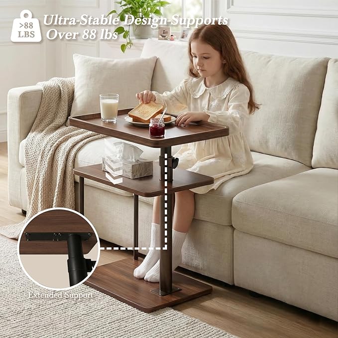 C Table End Table Adjustable Height, 360°Swivel TV Tray Table for Small Spaces, Small Nightstand for Living Room, Bedroom, Walunt