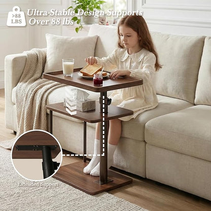 C Table End Table Adjustable Height, 360°Swivel TV Tray Table for Small Spaces, Small Nightstand for Living Room, Bedroom, Walunt