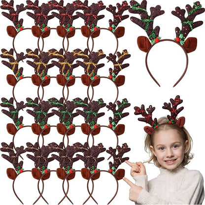 Zubebe 36 Pcs Christmas Reindeer Antlers Headband Deer Antlers Ears Hairbands with Glitter Sequins Christmas Photo Booth Props for Party Favors Cosplay Costume Supplies