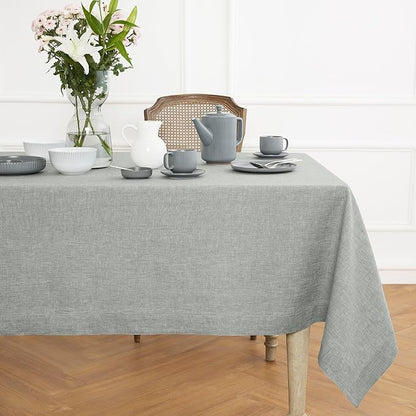 Solino Home Linen Tablecloth 60 x 120 Inch - 100% Pure Linen Chambray Grey Table Cloth for Rectangle Tables - Athena, Machine Washable Fabric Tablecloth for Fall, Autumn