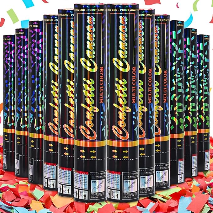 Confetti Cannon 12 Pack Party Poppers Multicolor Poppers 12Inch for Party Celebrations Confetti Popper Shooter Paper Confetti Cannon Bulk for Birthday Graduation Wedding Christmas NewYear