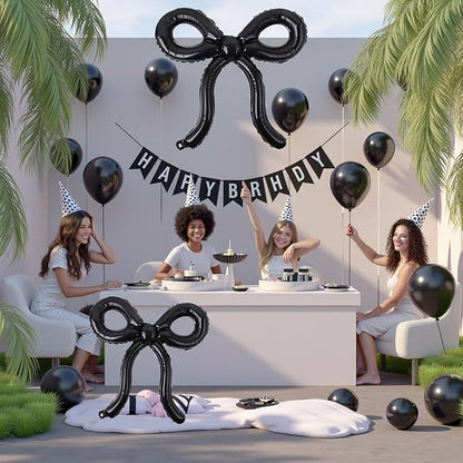 4 Pcs Black Bow Balloons Bow Birthday Decorations Bow Theme Birthday Party Decor for Bridal Shower Baby Shower Engagement Bachelorette Party Decorations 26 x 24 Inch