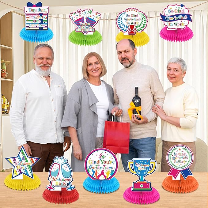 9pcs Colorful Welcome Back to Work Decorations Office Welcome Back to Work Centerpieces for Table So Glad You're on The Team Office Party Decorations Supplies for Employee Anniversary