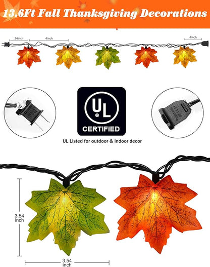 Fall String Lights Maple Leaf Lights, 13.6FT Outdoor String Lights Plug in with 35 Multicolor Maple Leaf Bulbs for Autumn Thanksgiving Christmas Indoor Outdoor Party Decor