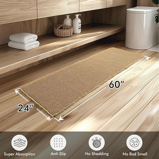 MIULEE Set of 2 Waffle Bathroom Runner Rugs, Boho Bath Rugs Non Slip Washable, Super Absorbent Runner Bath Mats, Rubber Backed Shower Mats for Hallway Bedroom Laundry Room, Brown, 2'x5'(24x60 Inch)