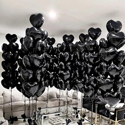 Black Heart Balloons, 18 Inch Black Helium Heart Balloons, 12Pcs Large Black Heart Shape Mylar Balloons, Black Foil Heart Balloons for Boys Men Birthday Graduation Engagement Valentines