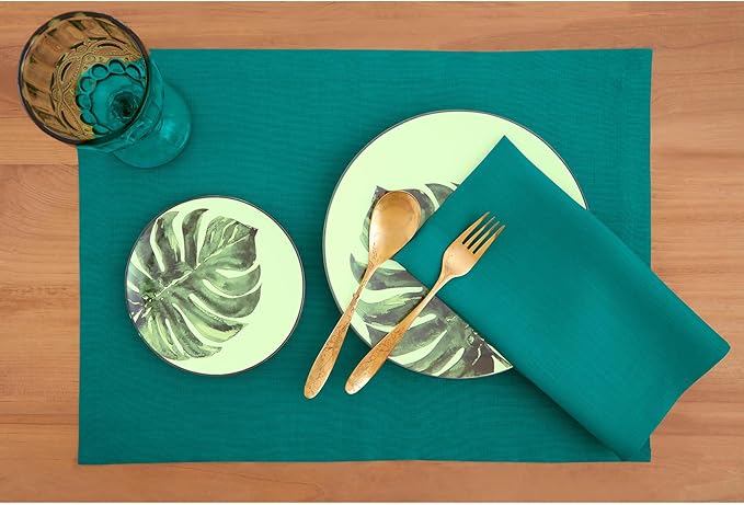 Solino Home Linen Placemats Set of 4 - Teal Placemats 14 x 19 Inch - 100% Pure Linen Table Place Mats for Fall, Autumn - Fete, Handcrafted and Machine Washable
