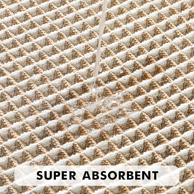 MIULEE Set of 2 Waffle Bathroom Rugs, Boho Bath Rugs Non Slip Washable, Super Absorbent Bath Mats, Ultra Soft Rubber Backed Shower Mats for Bathroom Floor, Tub, Brown & White, 17"x24"+20"x47"
