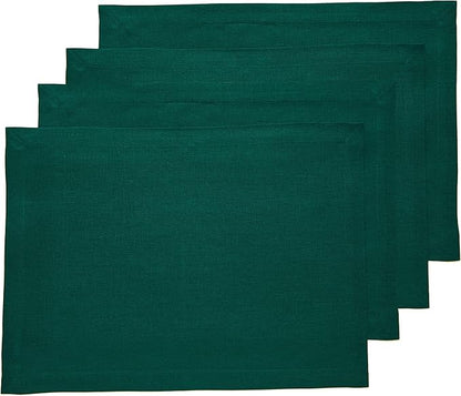 Solino Home Linen Placemats Set of 4 - Rainforest Green Placemats 14 x 19 Inch - 100% Pure Linen Table Place Mats - Fete - Christmas, Winter, New Year