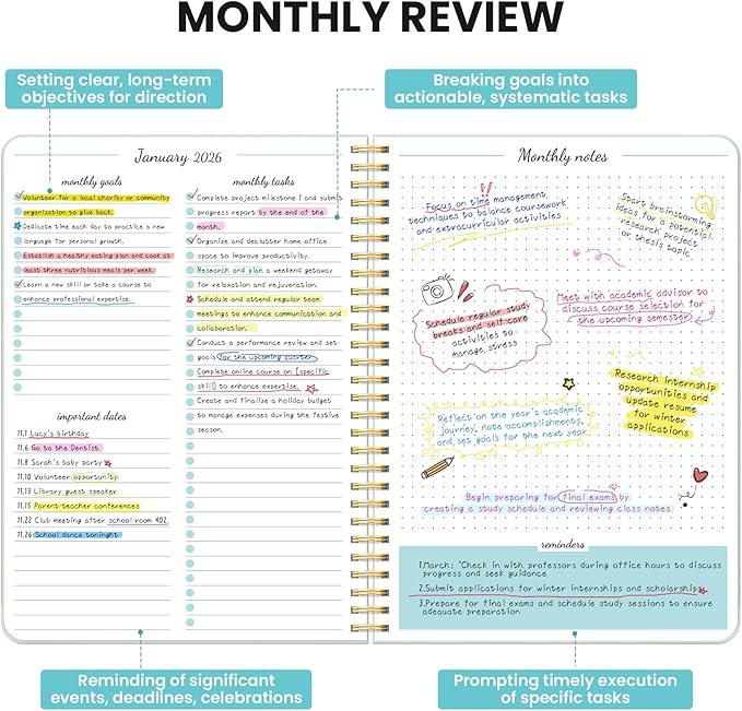 Monthly Planner 2026-2027, 2 Year Months Calendar Planner 2026-2027, Runs from January 2026 - Decembe 2027, 7" x 10", 24 Months, Perfect for School Office Home Planning - Mint