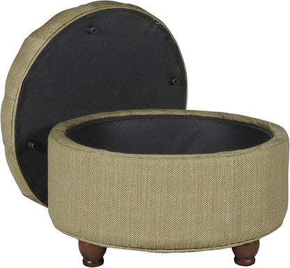 Homepop Home Decor |N8264-F1077 | Button Tufted Woven Round Storage Ottoman | Ottoman with Storage for Living Room & Bedroom, Tan & Cream Tweed